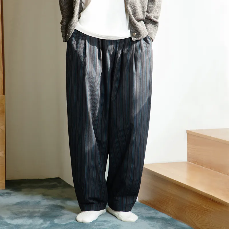 714STREET Casual Pants Unisex Navy Blue Stripes-4
