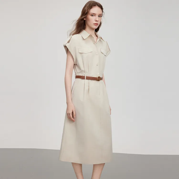 ELLE Long Sleeved Dress Women's Light Khaki-4