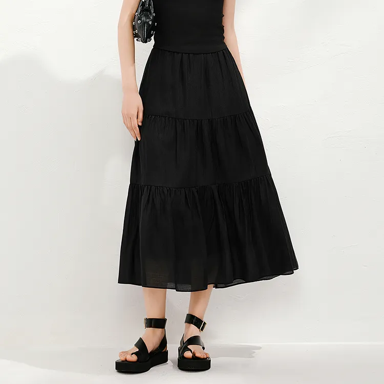 JZ. ANNAKRO Casual Long Skirt Women's Plain Black-2