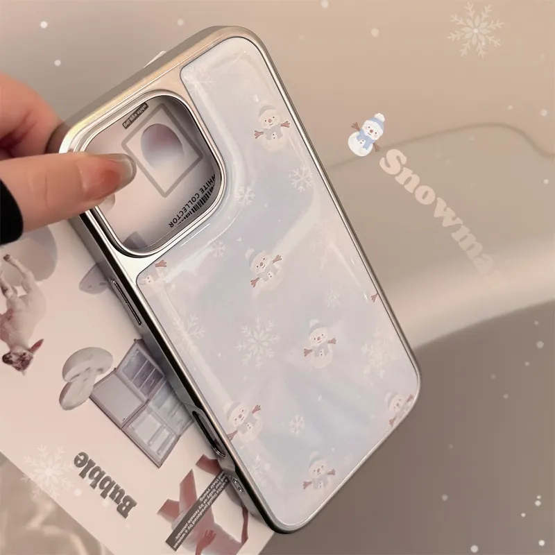 QIZHENG TPU Material Electroplated Instagram Style Snowman Phone Case Compatible With Apple 16 Pro Max/15/14/13/12/11-3