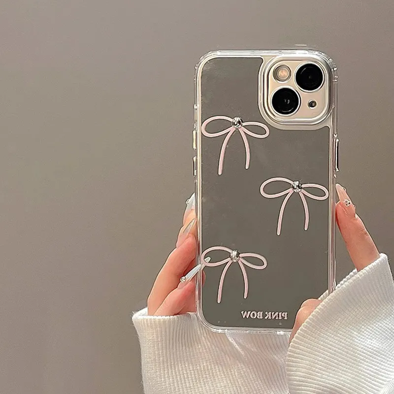 Sopi Acrylic Material Bow Mirror Phone Cases Compatible With IPhone 15 Pro Max/Apple 13/14 Pro Max/12 Series-3
