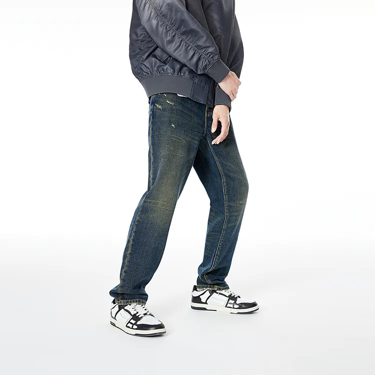 PEACEBIRD MEN Jeans Men Dark Blue Classic Straight Fit-3