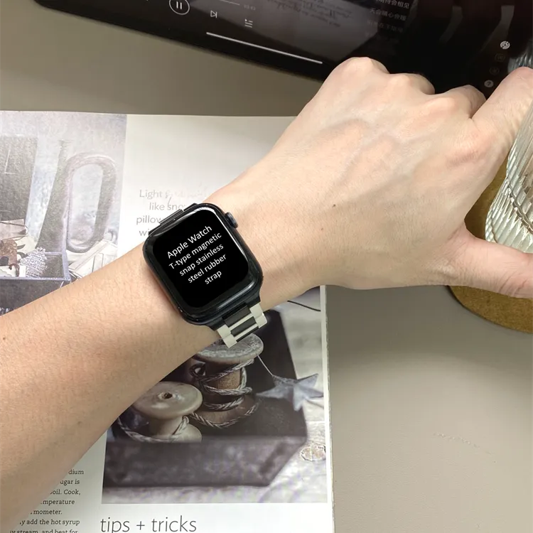 Sopi Apple Compatibility Watch Band Rubber, Stainless Steel Material-26