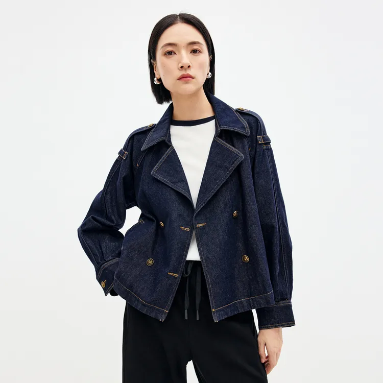 SHUIYUNJIAN Cropped Coats Women's Navy Blue-2