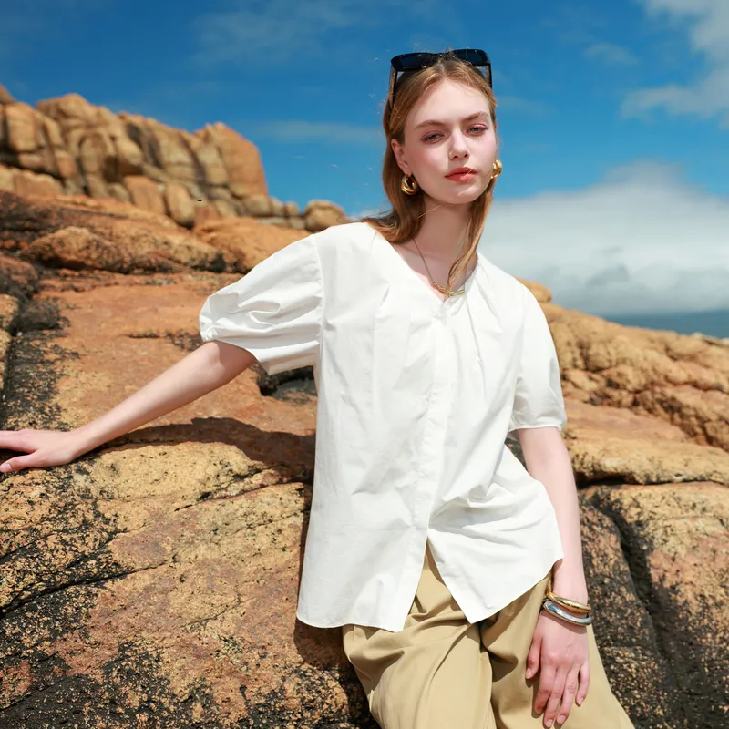 3COLOUR 100% Cotton Shirt Women's Ecru-2
