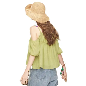 ELF SACK Chiffon Shirts Women's Floral Mustard Green