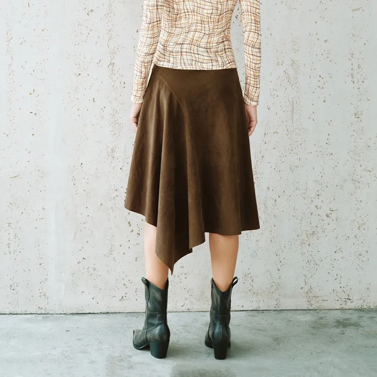 URBAN REVIVO Casual Long Skirt Women's Dark Red Brown-3