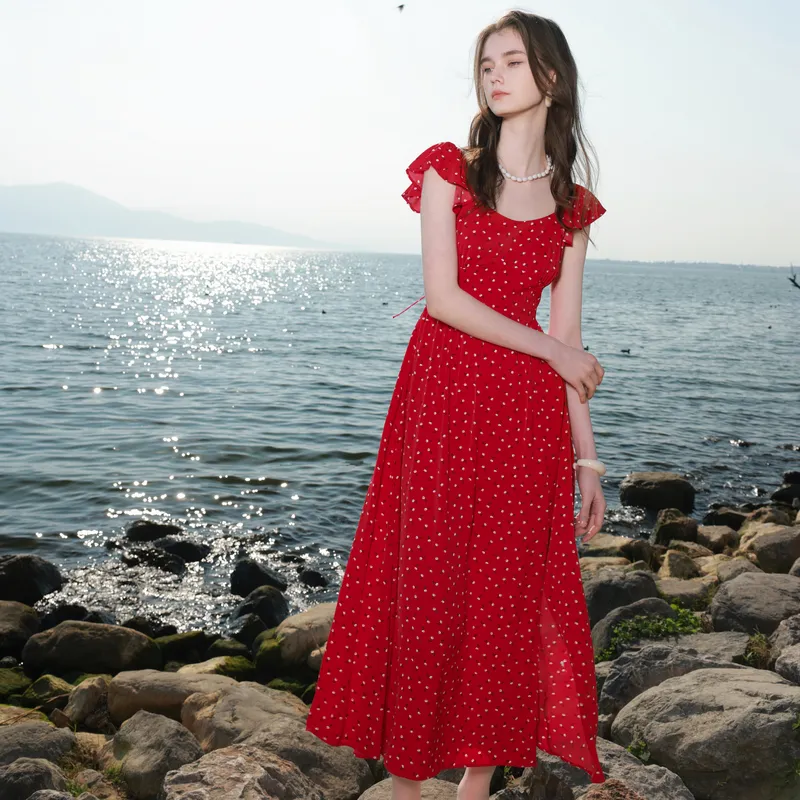 3COLOUR Short Sleeved Dress Women's Rose Red Floral-6