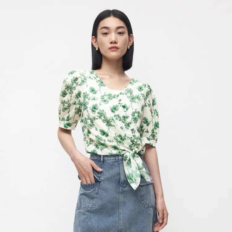 SHUIYUNJIAN Shirts Women's Forest Green Floral-2