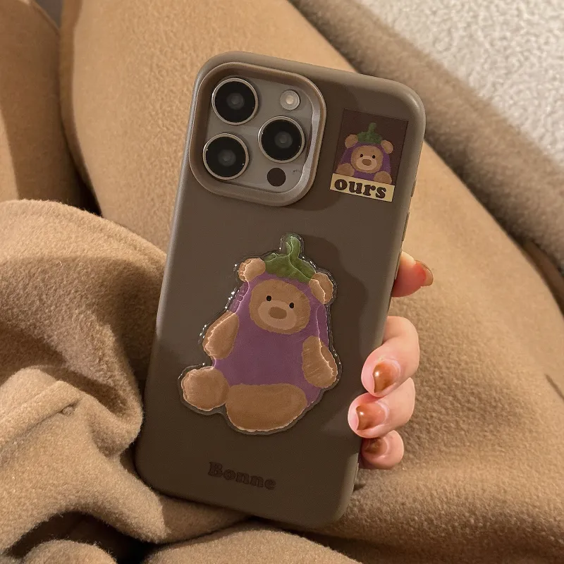 Cuttlefish Grid TPU Material Ins Eggplant Bear DIY Creative Phone Case Compatible With Apple 16/15/14/13/12/11-5
