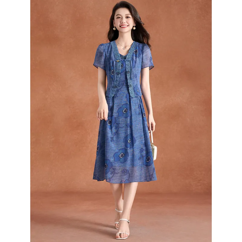 Mylan Two Piece Skirt Sets Women's Blue-3