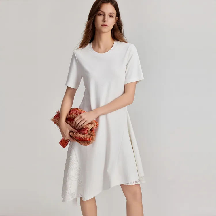 ELLE Summer Short Sleeved Skirt Women's White-3