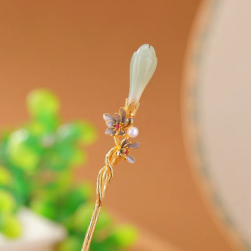 Royal Heaven's Choice Hetian Jade Hairpin Pale Greenish White Jade Unisex-4