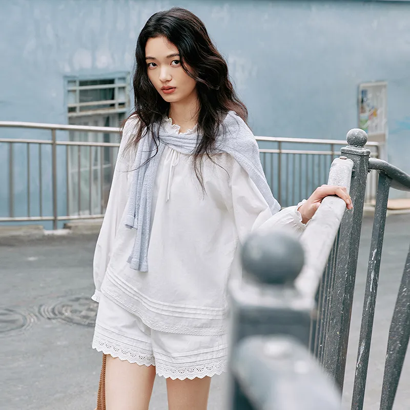 LEDIN Chiffon Shirt Women's Mist White-4