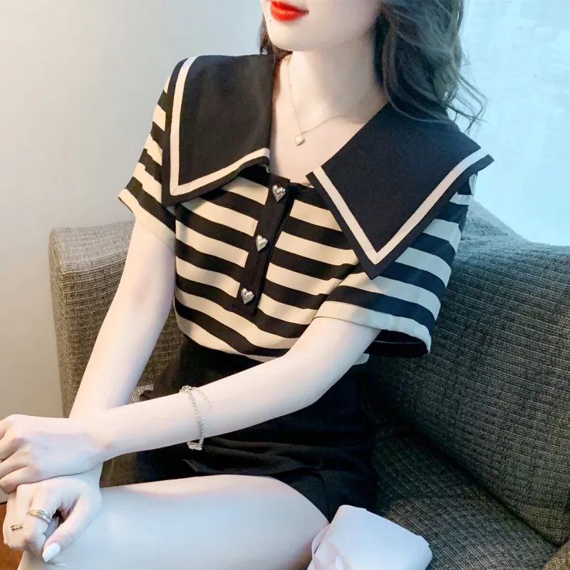 XIANSINIAO T Shirts Women's Stripes-3