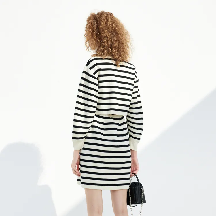 MOCO SS23 Long Sleeved Dresses Women's White Black Stripes-2