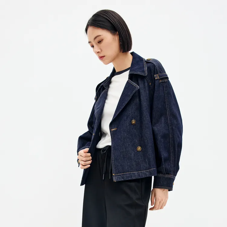 SHUIYUNJIAN Cropped Coats Women's Navy Blue-3
