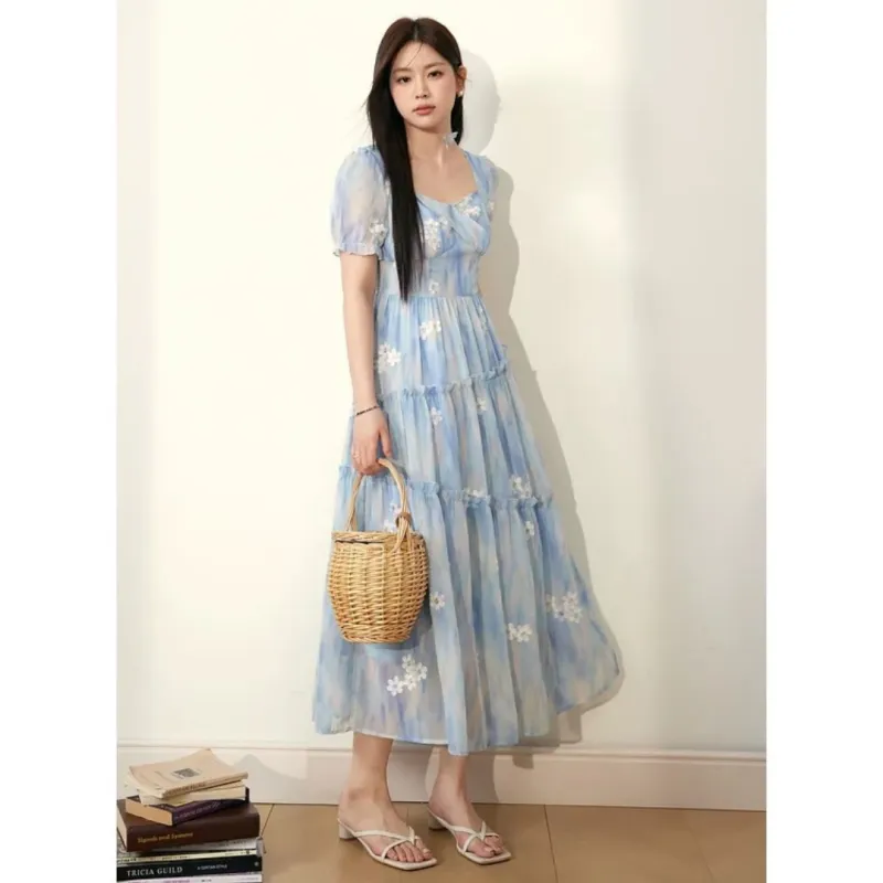 QYPRF Short Sleeved Dress Women's Blue-2
