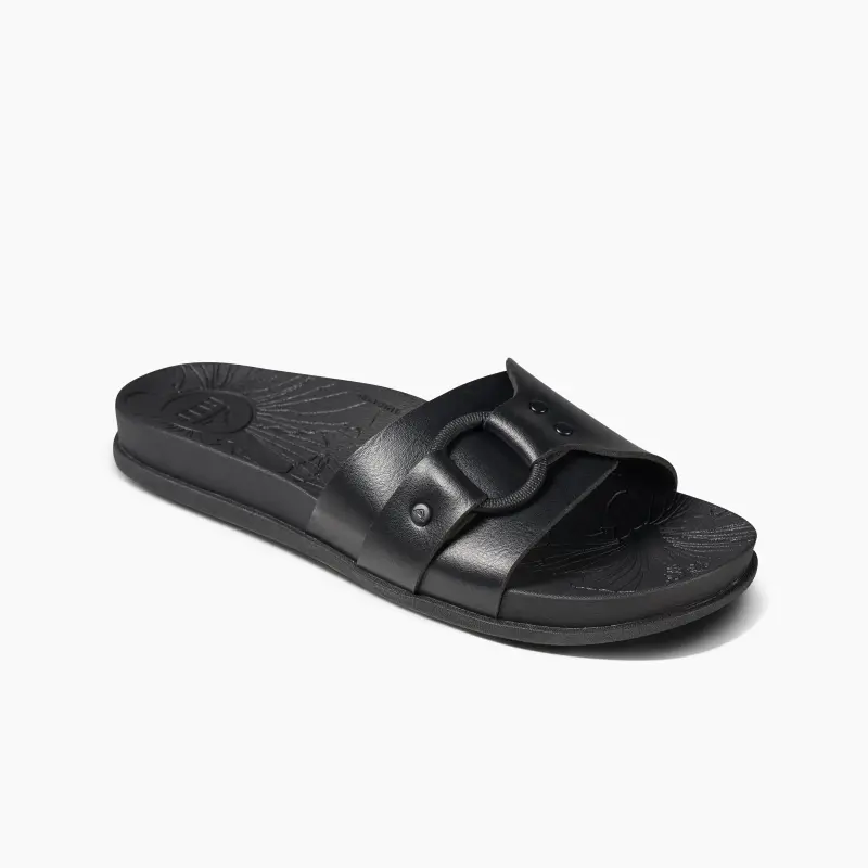 REEF Rubber Sole Quiet Slide Slippers Women's Black-3