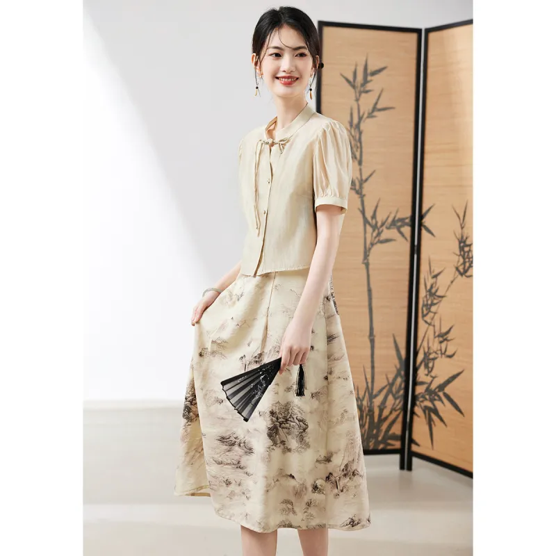 XINFEIYU Skirt Set Women's Beige-3