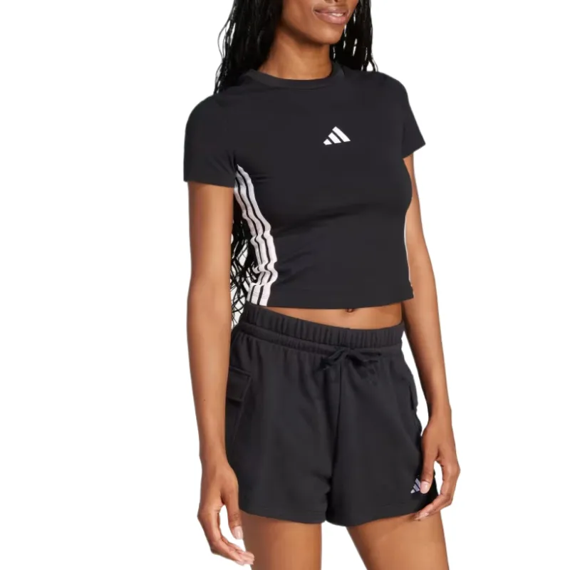 Adidas Women's Essentials 3 Stripes Slim Baby T Shirt Black/White-3