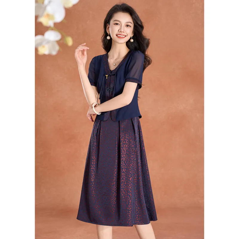 Mylan Two Piece Skirt Sets Women's Navy Blue-4