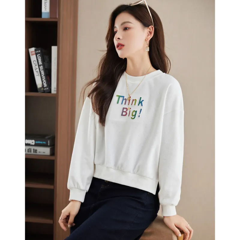 Like The Age Of Water Spring, Fall Sweatshirt Loose Fit Women's White-1