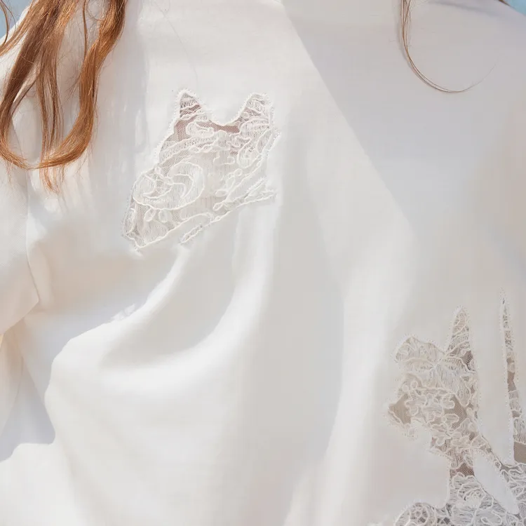 ELLE Drop Shoulder Sleeve T Shirt Women's White-5