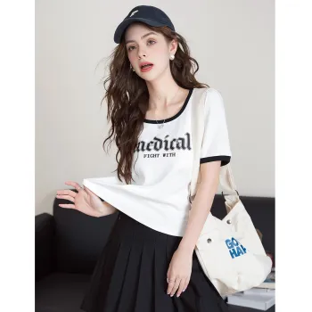 FAWENXIANGZI Summer Puff Sleeve T Shirt Women's White Straight