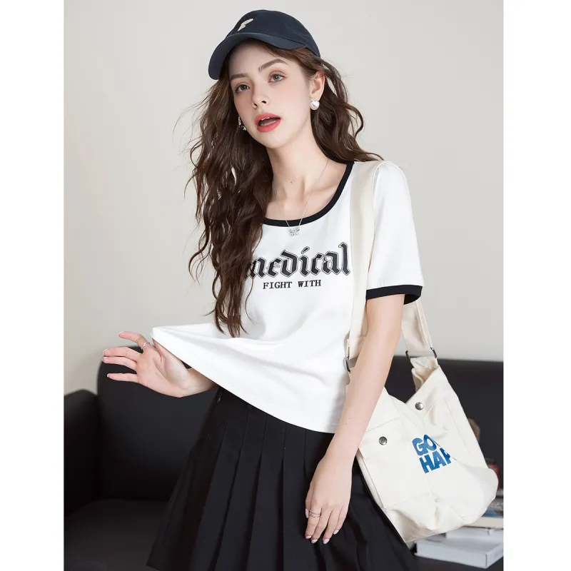 FAWENXIANGZI Summer Puff Sleeve T Shirt Women's White Straight-0