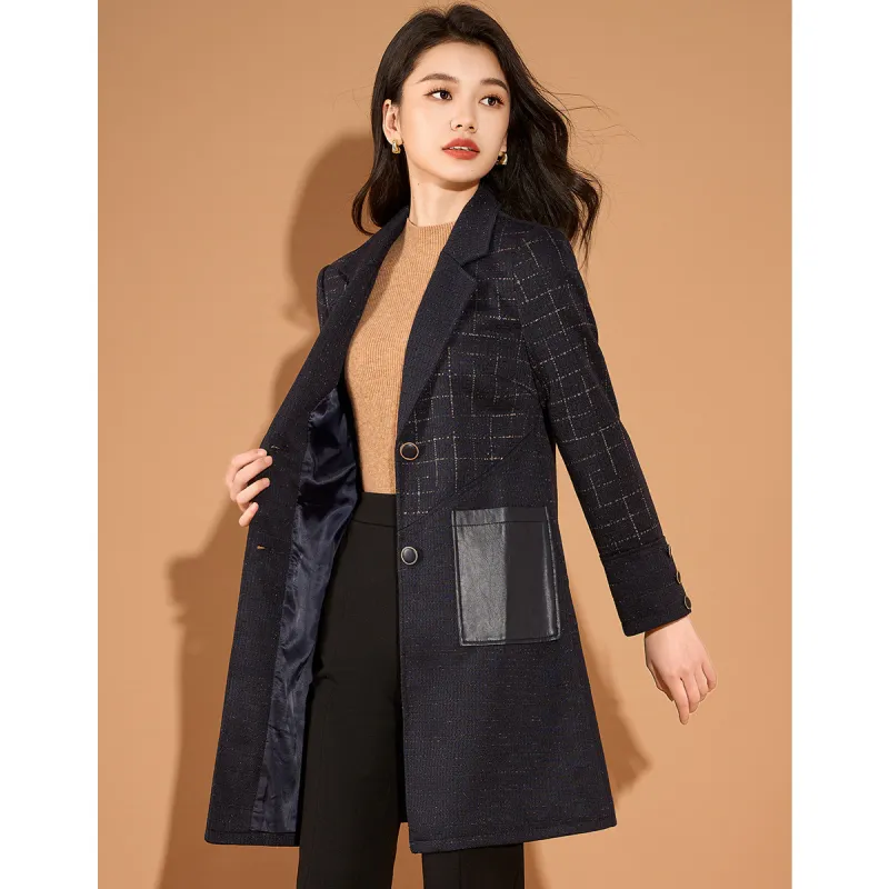 Mylan Spring Fall Coats Loose Fit Women's Navy Blue-4