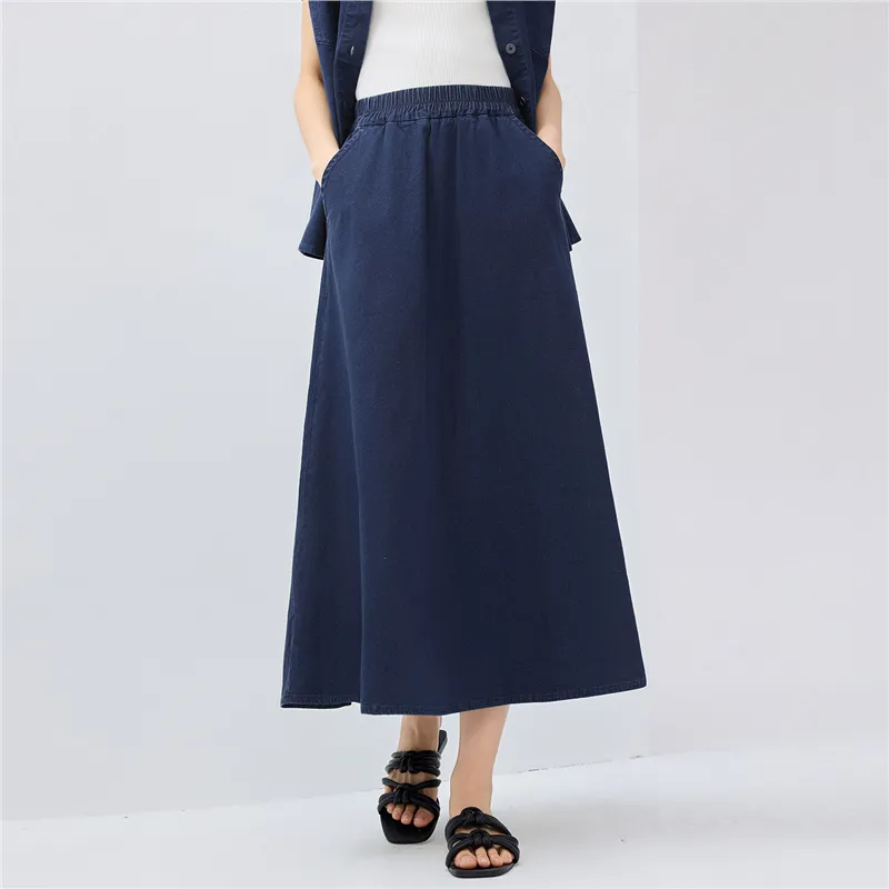 UNIQLO Denim Long Skirt Women's 71 Dark Blue-5