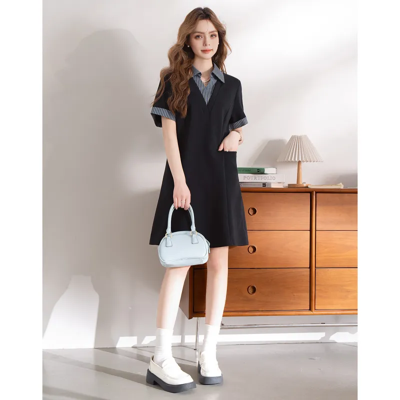 FAWENXIANGZI Short Sleeved Dress Women's Black-3