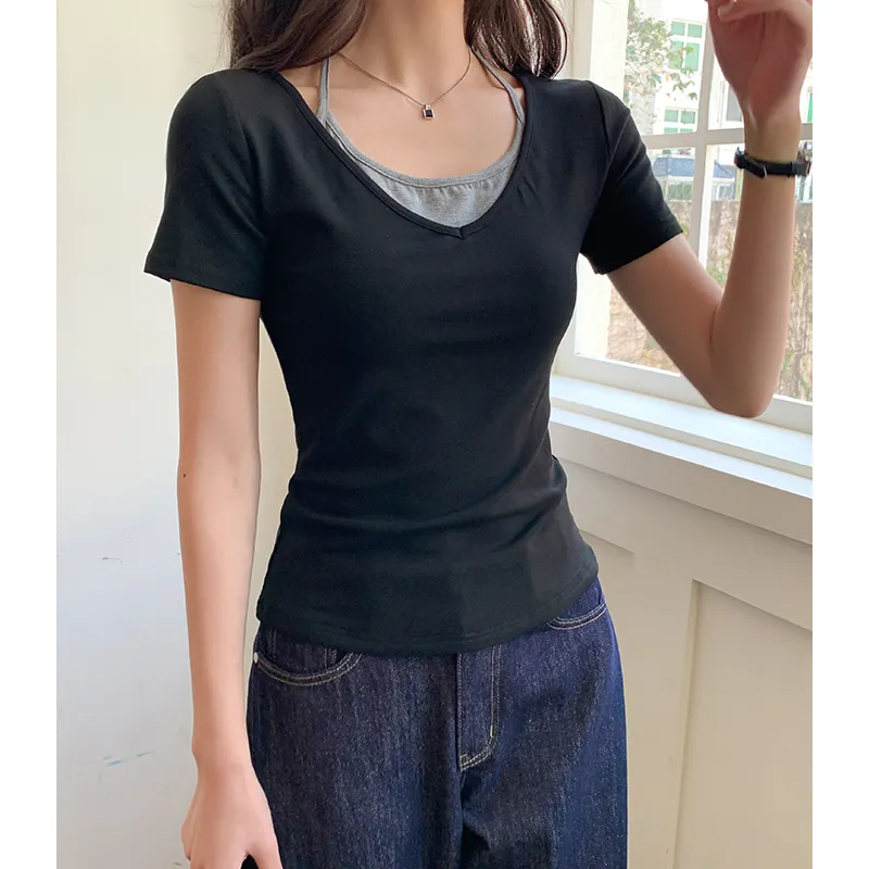 XIANSINIAO T Shirts Women's Black-4