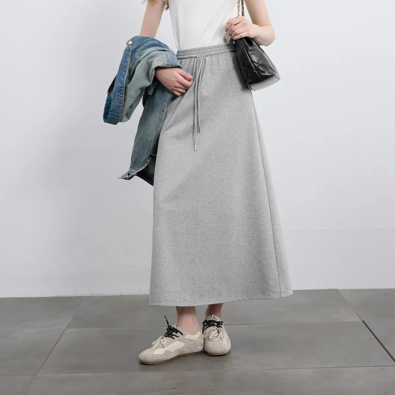 3COLOUR Casual Long Skirt Women's Stone Gray-3