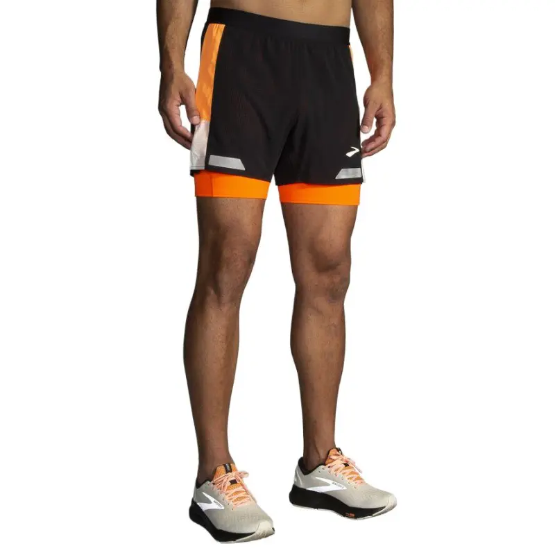 Brooks Sports Shorts Men's Black/Beige/Fluorescent Color-1
