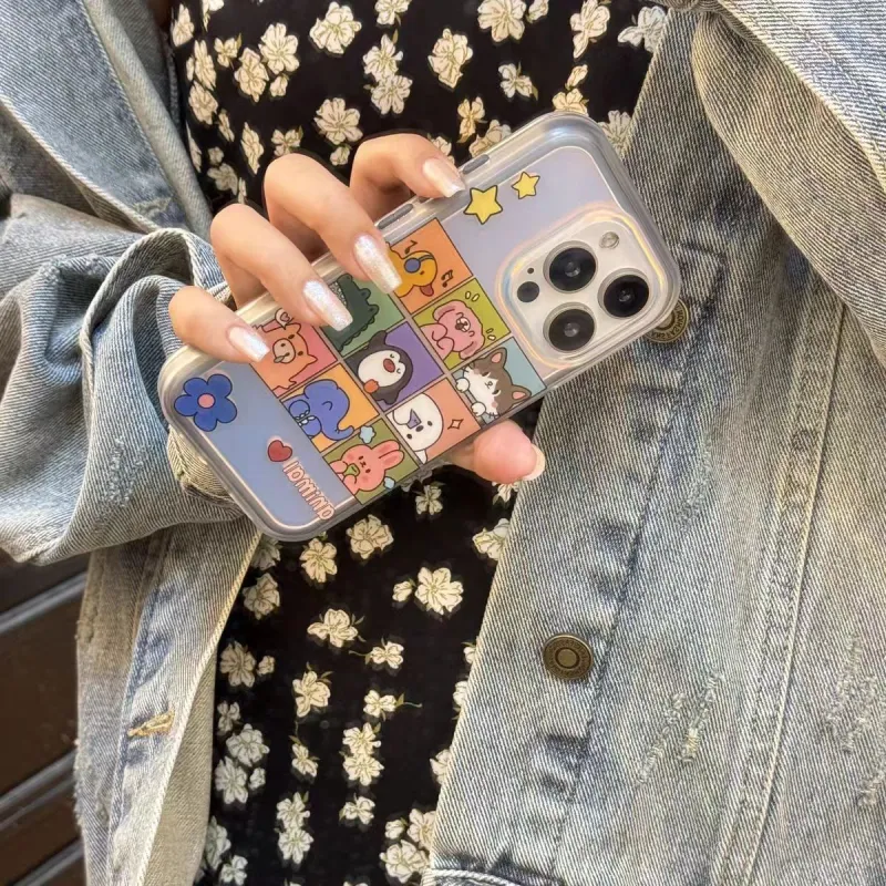 Sopi Acrylic Material Laser Nine Square Grid Zoo Phone Cases Compatibility With IPhone 16/15/14/13/Pro/Max-2