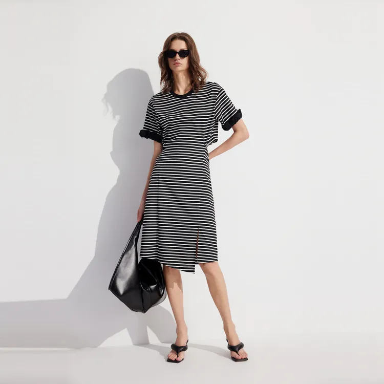 ELLE Short Sleeved Dress Women's Stripes-2