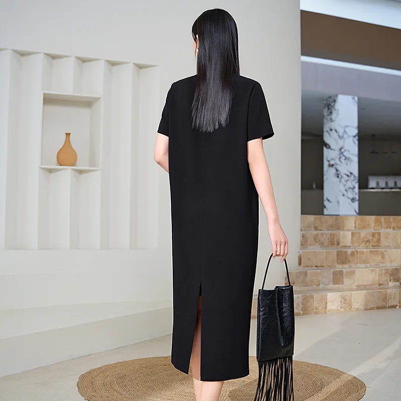 JZ. ANNAKRO Short Sleeved Dress Women's Plain Black-3
