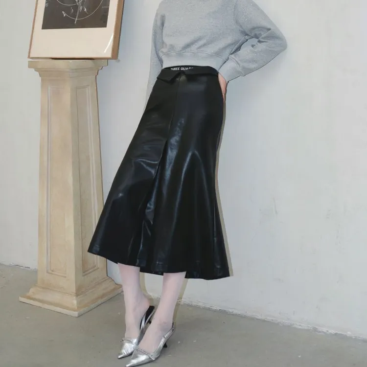 Three Quarters Casual Long Skirts Women's Black-2