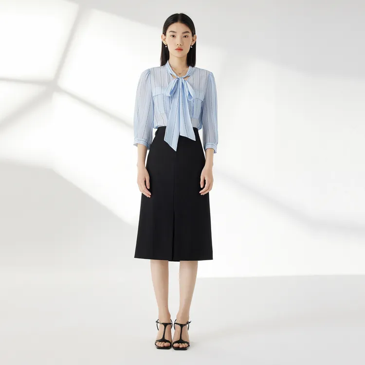 SHUIYUNJIAN Shirts Women's Light Blue Stripes-4