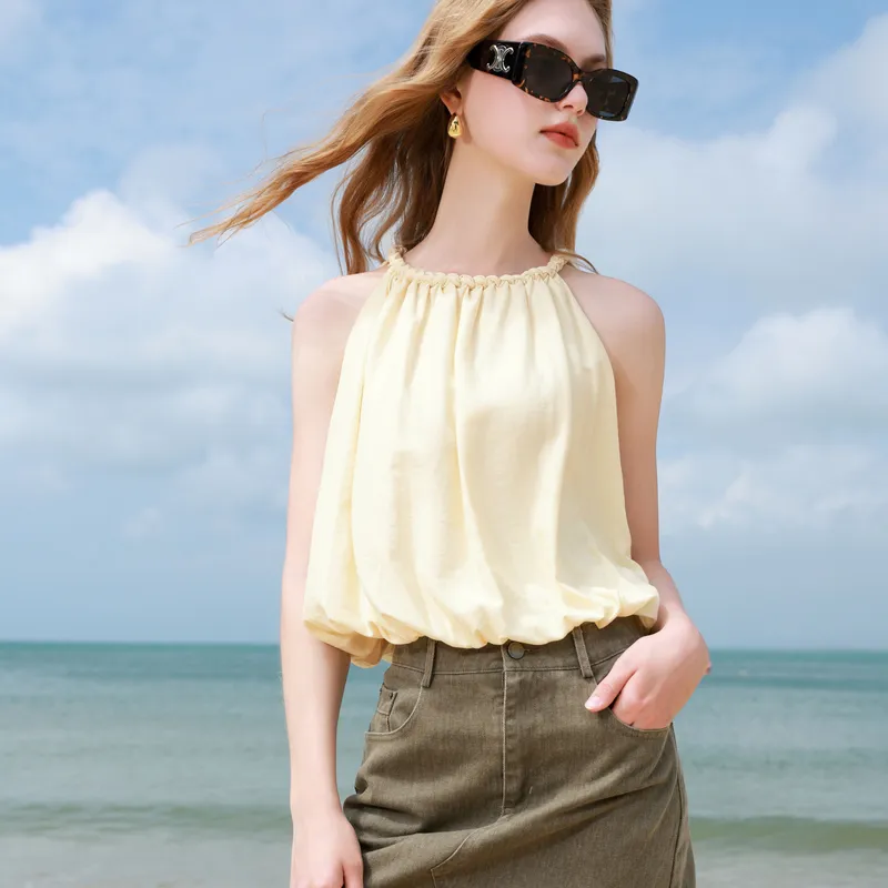 3COLOUR Chiffon Shirt Women's Yellow Cream-2