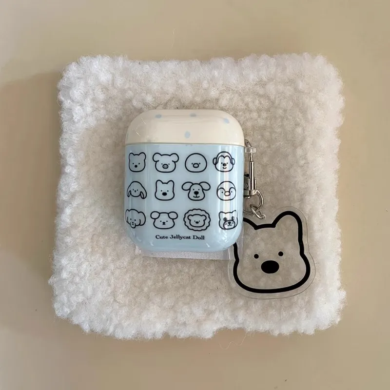 Sopi Compatibility With Apple AirPods 4/2/3/AirPods Pro Acrylic Grid Line Small Animal Headphone Cases-1