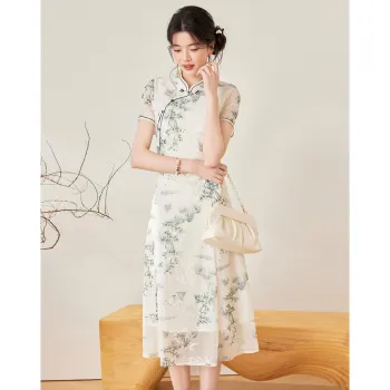 Like The Age Of Water Summer Short Sleeved Dress Slim Fit Women's Green