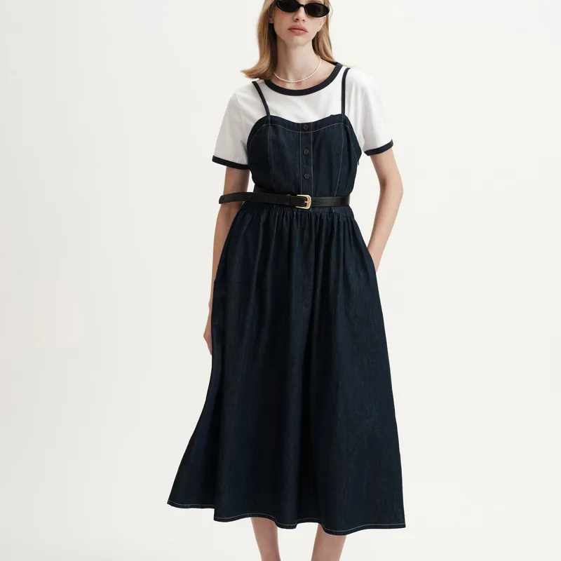 E.land Slip Dress Women's Dark Denim-4