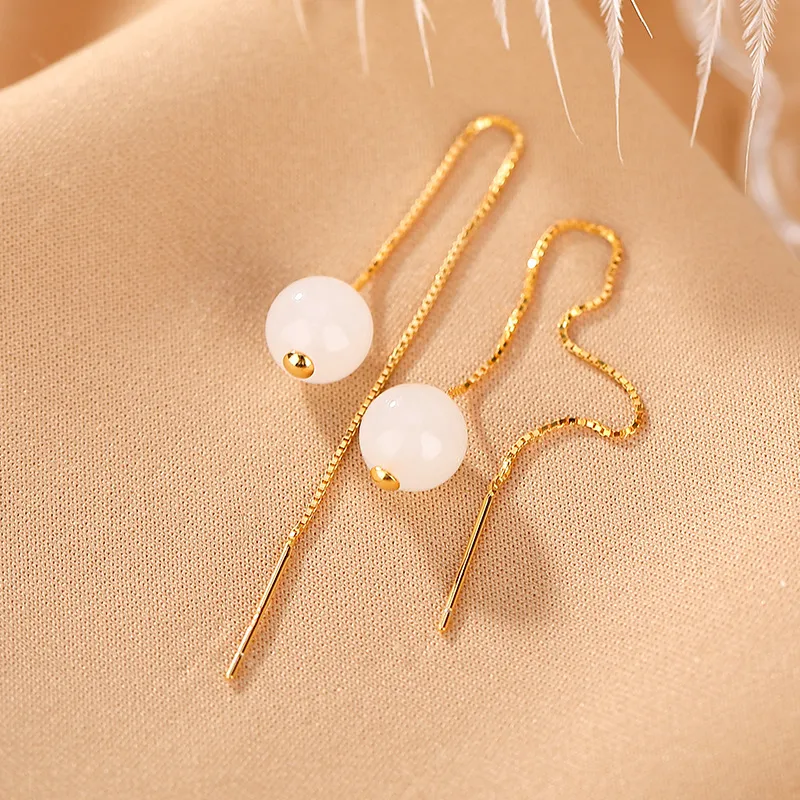 Royal Heaven's Choice Drop Earrings Pale Greenish White Jade Unisex-1