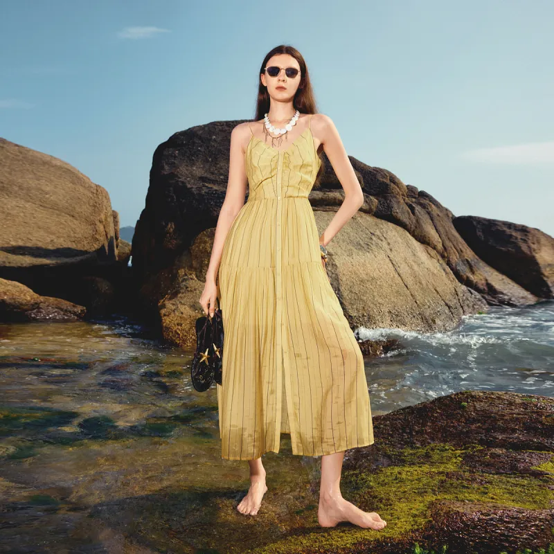 Bethine ['Pineapple' Calm And Unperturbed] Slip Dresses Women's Beige Yellow-6