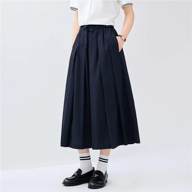 UNIQLO Casual Long Skirts Women's Emblem Uniform Blue-4