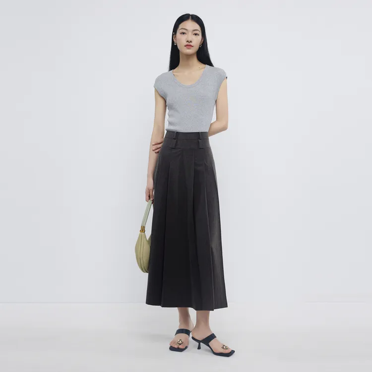 SHUIYUNJIAN Casual Long Skirt Women's Dark Gray-4