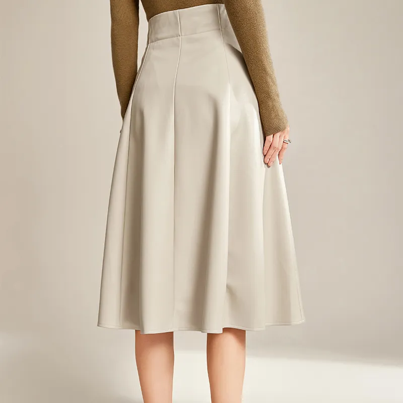 ELLE Leather Long Skirts Women's-3